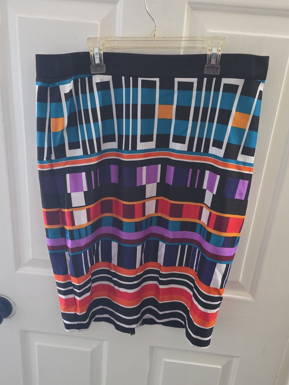 new directions Navy Multi-Stripe Geometric Pencil Skirt